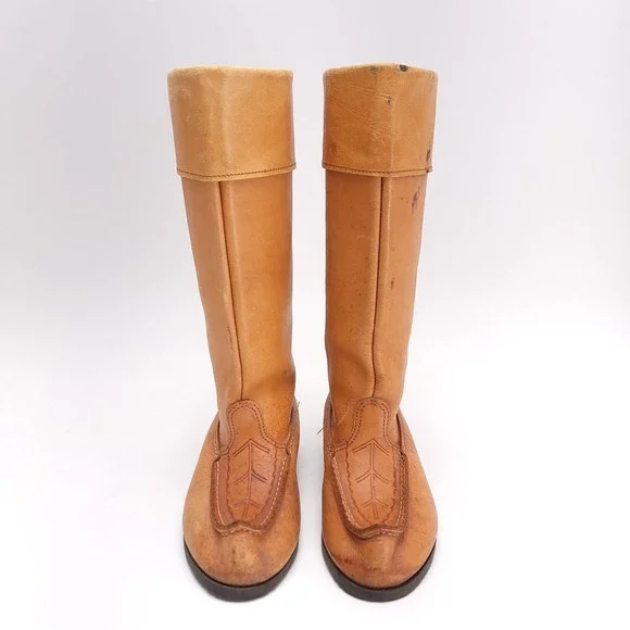 Vintage Kero Reindeer Hide Beak Boots Womens 7 Tan Leather Sweden - Picture 2 of 11